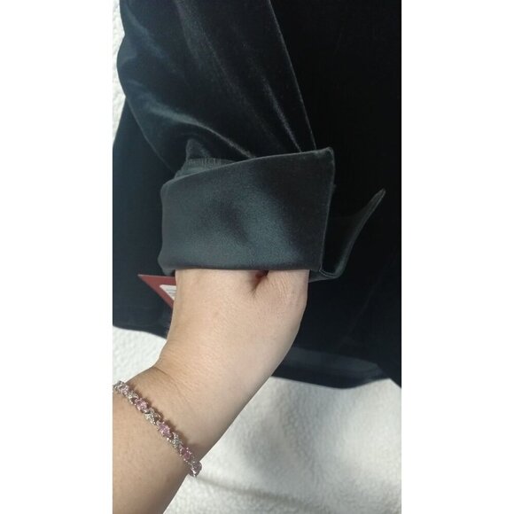 JS Collections Womens Black Blouse Chic Satin Cuffs And Collar Zip Back Size 16W - Picture 8 of 12